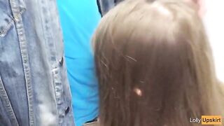 The petite girl was nearly caught while sucking cock in the changing room