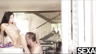 The girl was fucked on the kitchen counter, her pussy licked