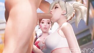 Mercy teaches DVA how to make a deepthroat move in this hot Overwatch 3D scene