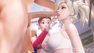 Mercy teaches DVA how to make a deepthroat move in this hot Overwatch 3D scene