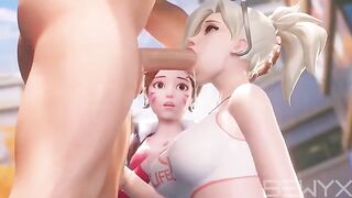 Mercy teaches DVA how to make a deepthroat move in this hot Overwatch 3D scene