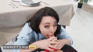 Whitney Wright, a horny babe, fucks with a guy under the table in a restaurant