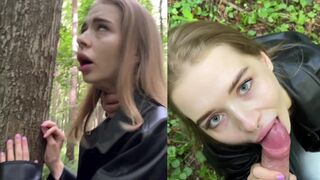 A sexy girl has sex right in the forest with strangers passing by
