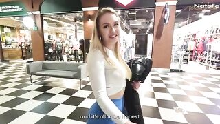 Blonde with big ass fucks in the shopping mall toilet for cash