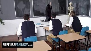 Hot teacher Valentina Nappi fucked by three students in class