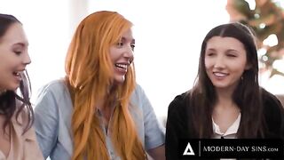 Two innocent lesbians lily and maya were fucked by a busty MILF Lauren