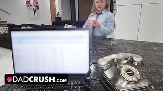 Thick blonde stepdaughter Eva Nyx gets her juicy teen pussy creampied by stepdad