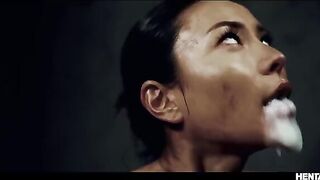 Asian busty babes get their holes filled by aliens in a wild bukkake scene
