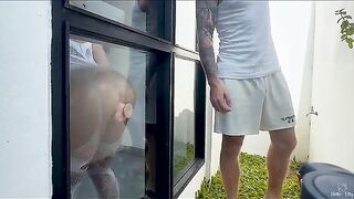Peep show with cock for a new neighbor