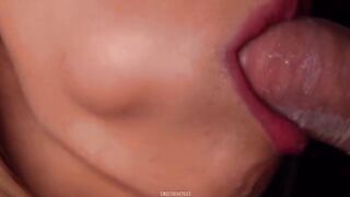 The guy finishes in the mouth after the broken condom. Sensual blowjob ASMR