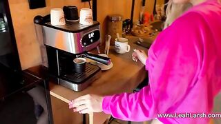 A good morning with a special coffee for a hot blonde Leah Meow