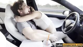 A cute chick fucks with her guy in his car on the way home