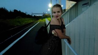 The baby stood on the platform, confused, and received a cock and creampie