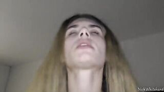 Cute teen with pink lips shakes ass on my big balls, 18 yo