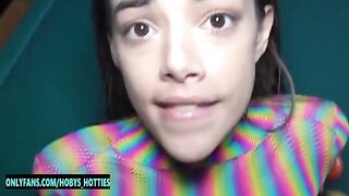 Skinny Latina teen Harmony Wonder gets her throat railed and facialed