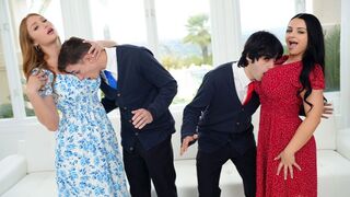 The stepsons are losers and they can’t deal with girls, so their busty stepmoms teach them