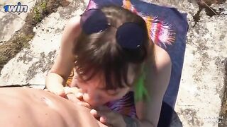 A hot blowjob in exchange for freedom, a daring nudist's gamble