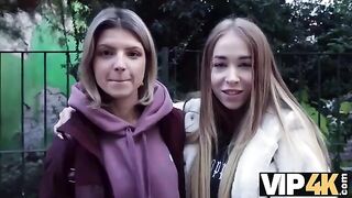 First time double penetration for this cute babe in VIP4K style