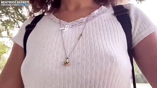 Public masturbation and hard orgasm in a strange place with a stranger watching