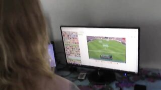 A teen girl gets fucked while playing video games at home