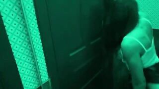 A hot chick fucked hard in the toilet bar by her roommate