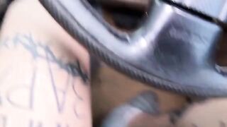 The hot girl is fucking with a taxi driver in an Uber