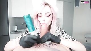 Getting a tattoo at home with a cute girl