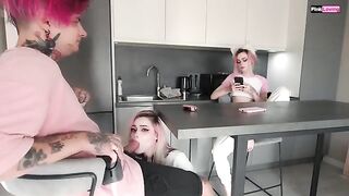A couple in the middle of a change, interrupted by a wife