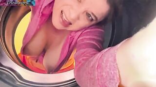 A hot stepmom got stuck in the washing machine and was pounded hard