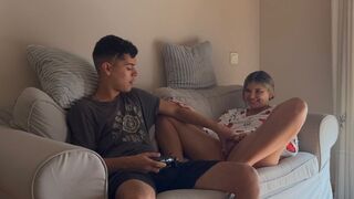 A stepsister won’t let the guy finish his video game unless he sleeps with her