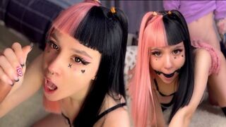 The hot emo girl was gagging on cock and getting fucked hard