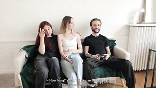 Two hot French girls sharing a big cock