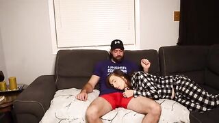 My stepmom is too horny, she tried to seduce me on the couch