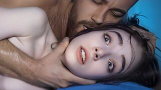 A timid girl tried to ride a big cock of her dad