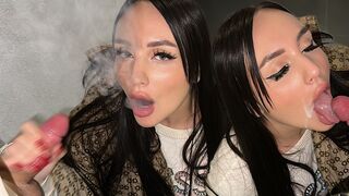 A daring blowjob in public with a risk of being caught and facial cum