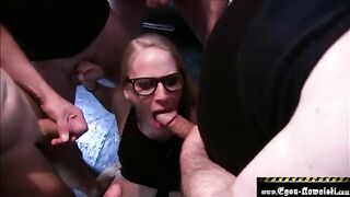 Amateur guy fucked by a bunch of guys in a hot bukkake session