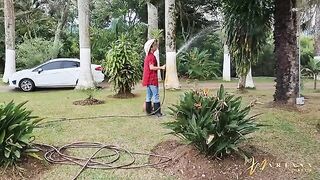 The gardener fucked the two girlfriends in a steamy encounter