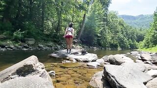 Real couple AmyGabe fucked outdoors by the river