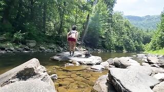 Real couple AmyGabe fucked outdoors by the river