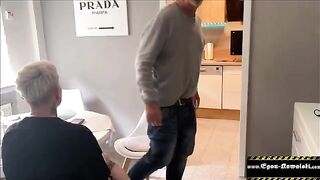 The old guy is fucking his young German amateur in the kitchen