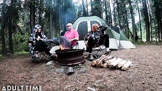 POV of two hot poly wives sucking dick and fucking in the wilderness