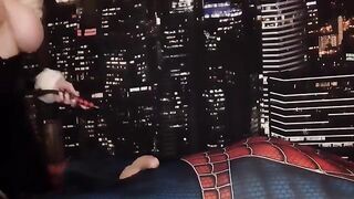 Black Cat Aims to Drain Spider-Man's Balls through Handjob and Sucking