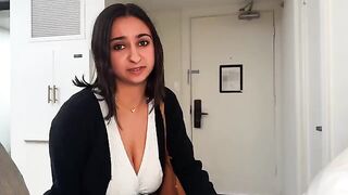 A girl is fucking with her friend in a hotel room, not knowing he’s her boss