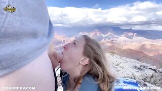 A hiking adventure turns into a hot session on top of a cliff