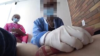 Two wild nurses are crazy about my cock. Public Dick Flash