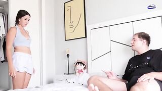 Pervert guy caught stepsister watching him wanking in the closet
