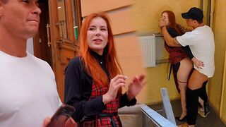 Redhead knocked on the door of a famous YouTuber and got fucked