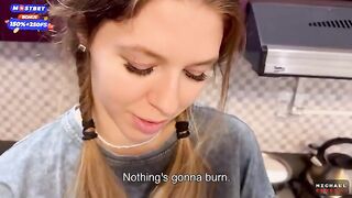 The girl does not mind fucking with her flatmate in the kitchen from time to time