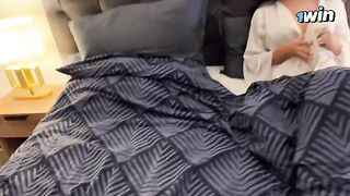 A hot stepmom shared a bed with her stepson on a rainy night