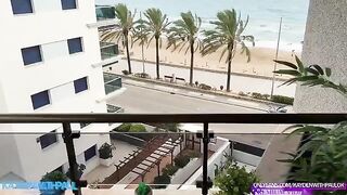 A couple engaged in sex on the balcony, right in front of passers-by